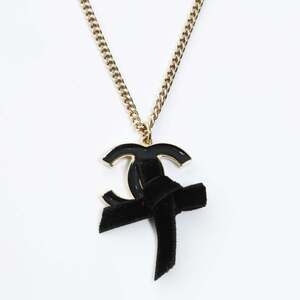 CHANEL 07C 2007 Coco Mark Ribbon Necklace Gold WS26554